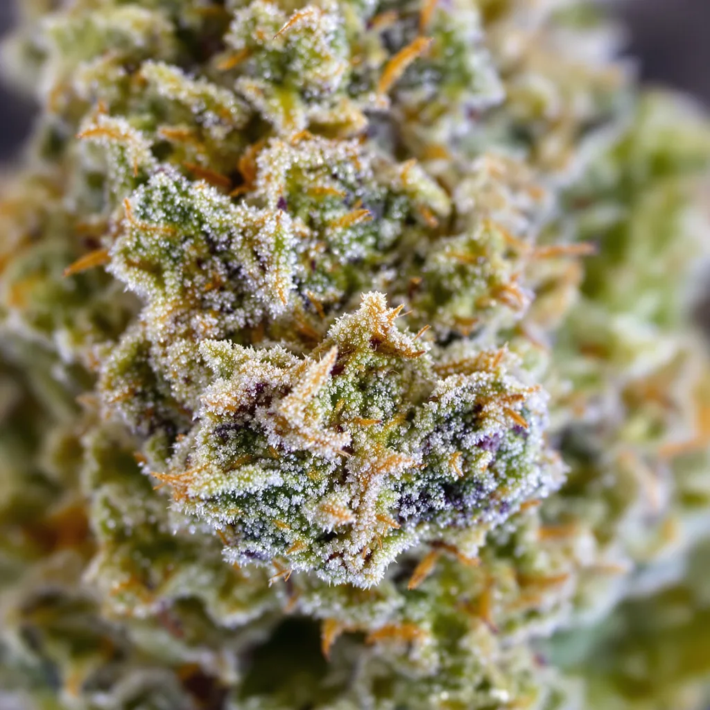 Mandala #1 cannabis bud close-up showing balanced bud structure with frosted trichomes