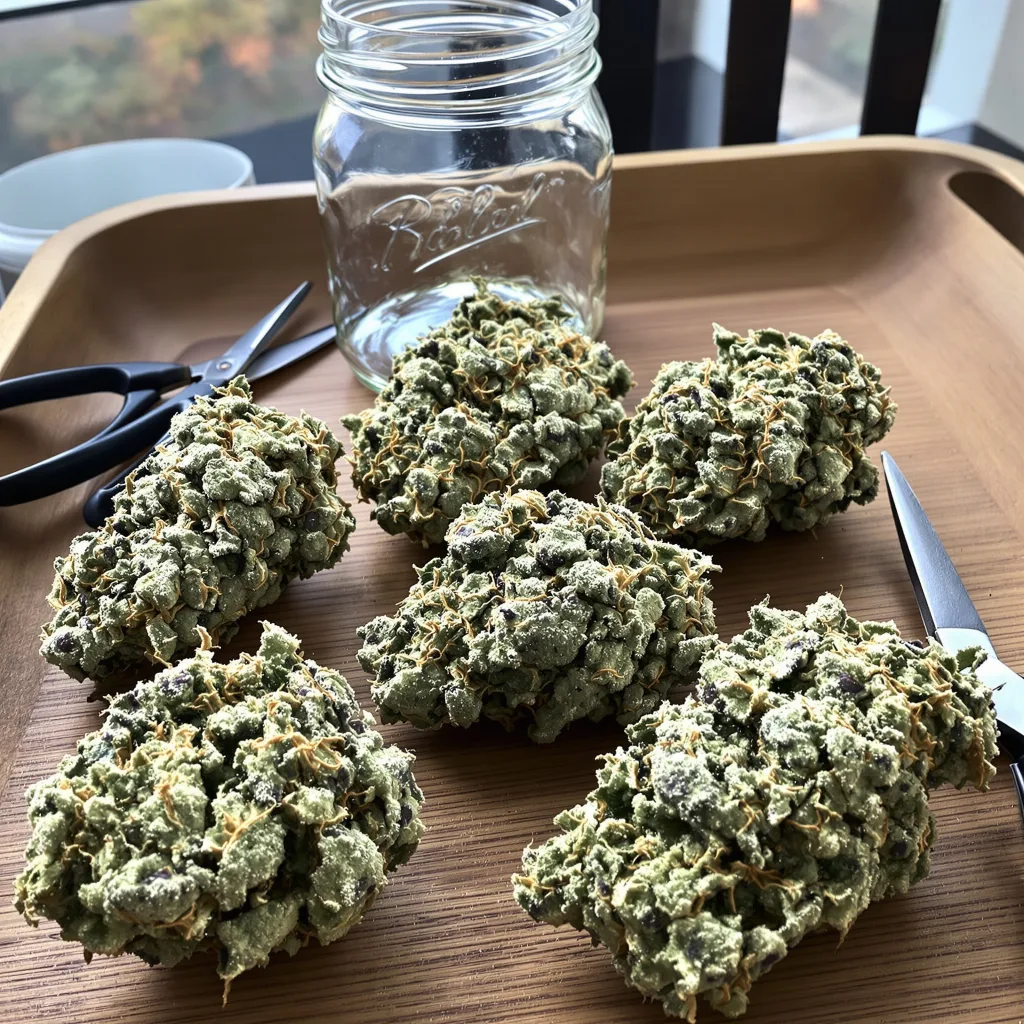 Mandarin 36% indica / 64% sativa flower with visible trichomes