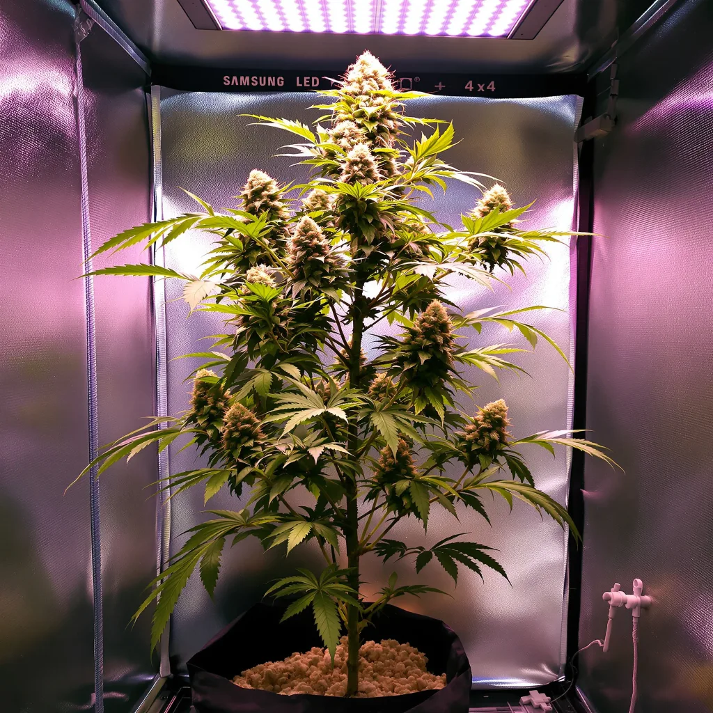 Mandarin 36% indica / 64% sativa flower with visible trichomes