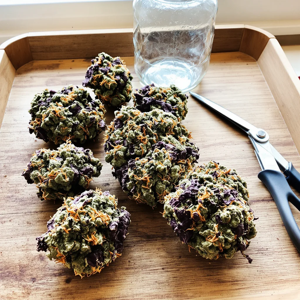 Mango Crack 82% indica / 18% sativa flower with visible trichomes