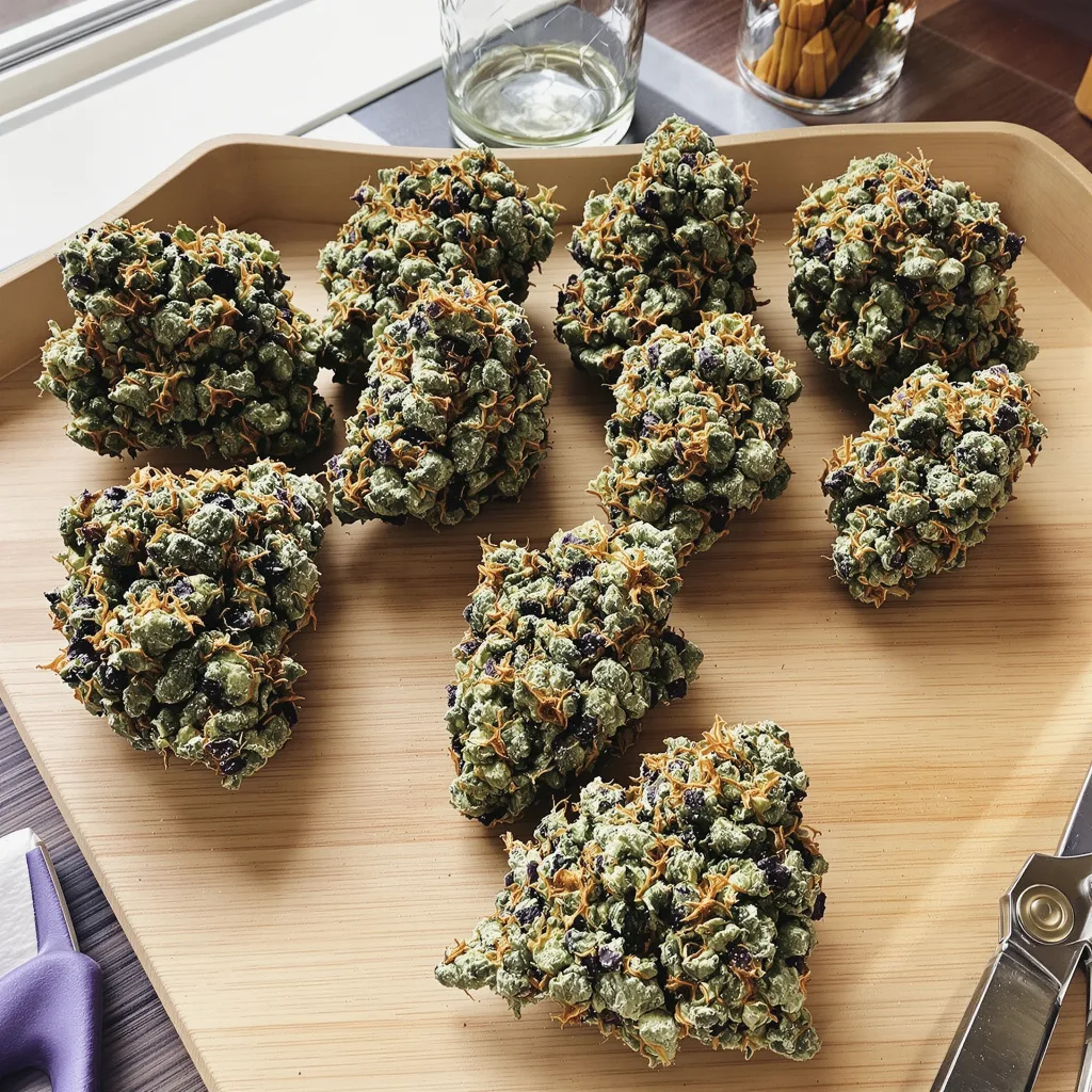 Mango Haze 40% indica / 60% sativa flower with visible trichomes