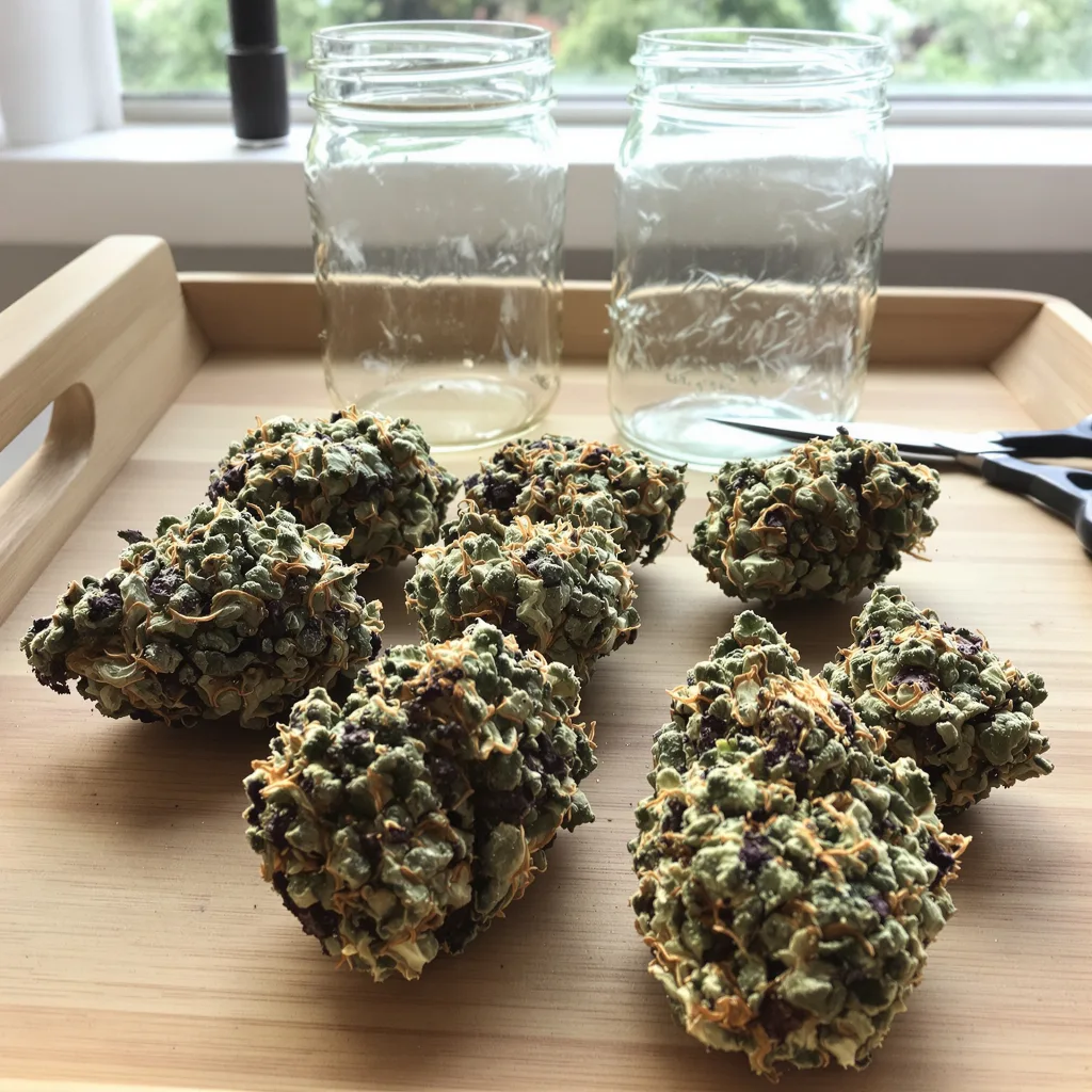 Marcosus Marshmellow 87% indica / 13% sativa flower with visible trichomes