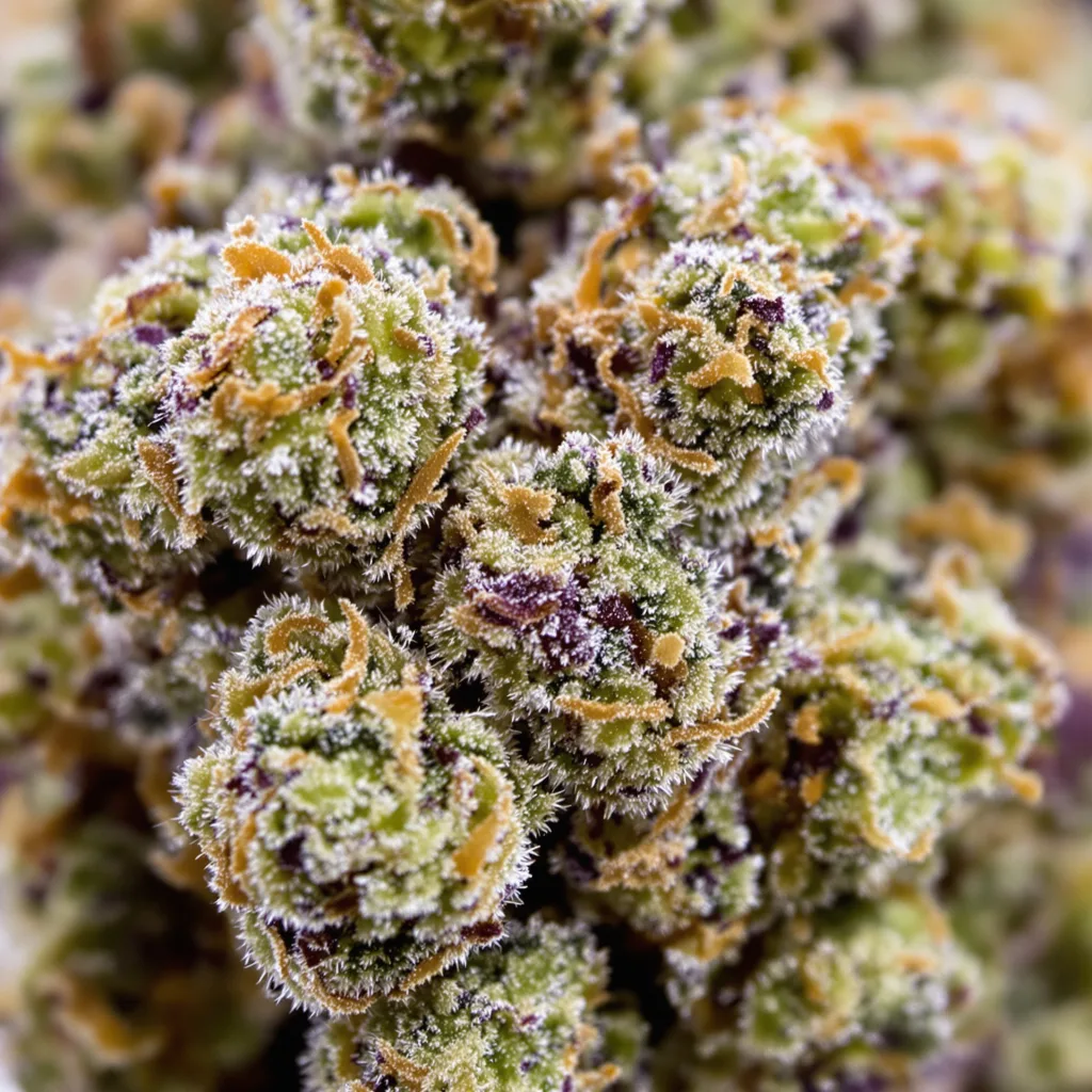 Master Bubba cannabis bud close-up showing balanced bud structure with frosted trichomes