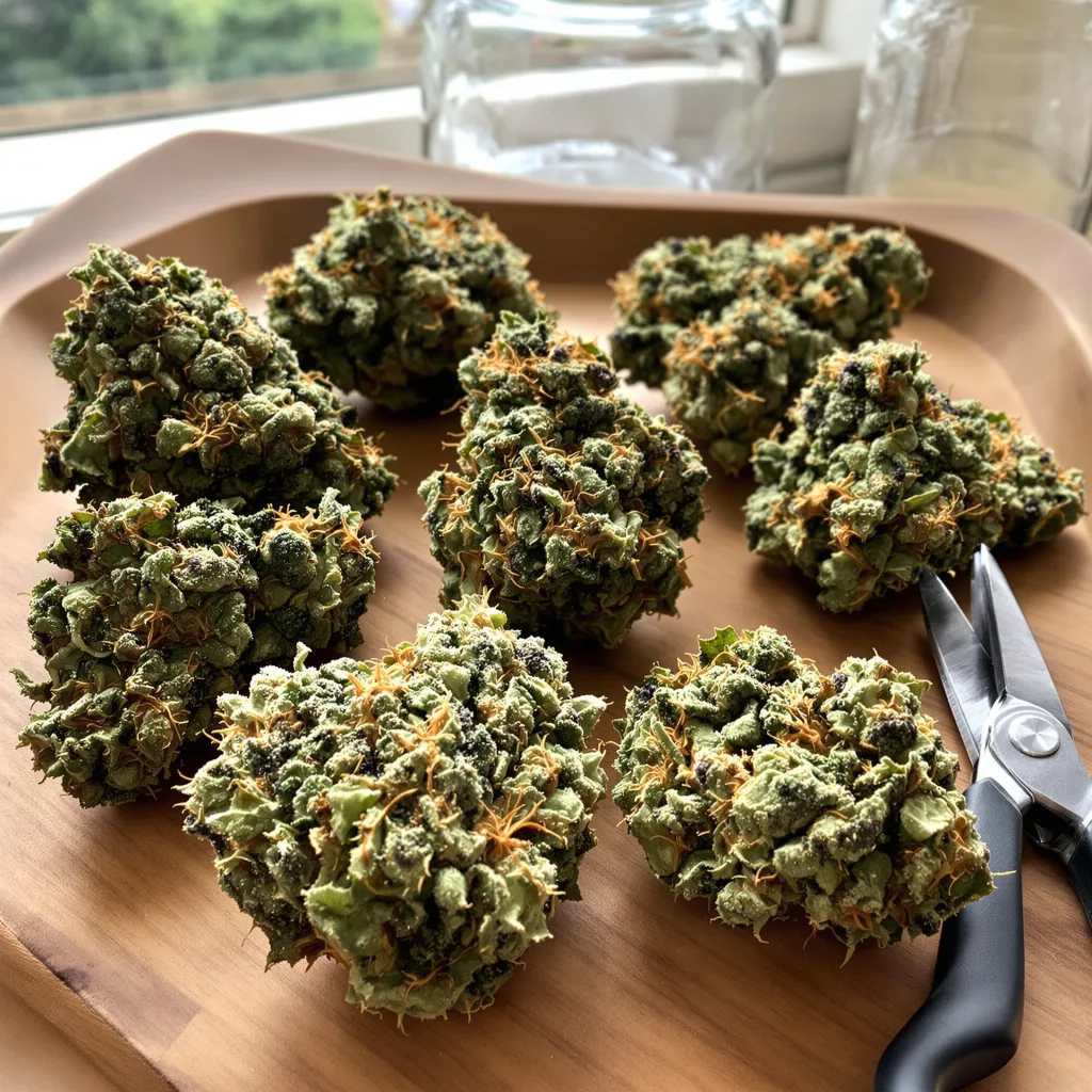 Master Jedi 40% indica / 50% sativa flower with visible trichomes