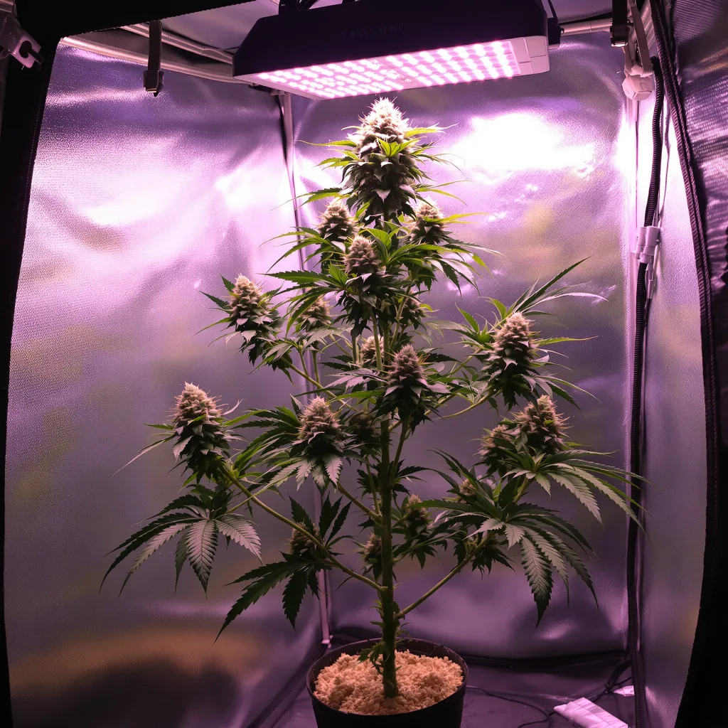 Master Yoda 40% indica / 50% sativa flower with visible trichomes