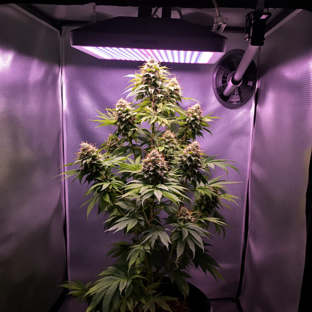 Maxi Gom 54% indica / 46% sativa flower with visible trichomes