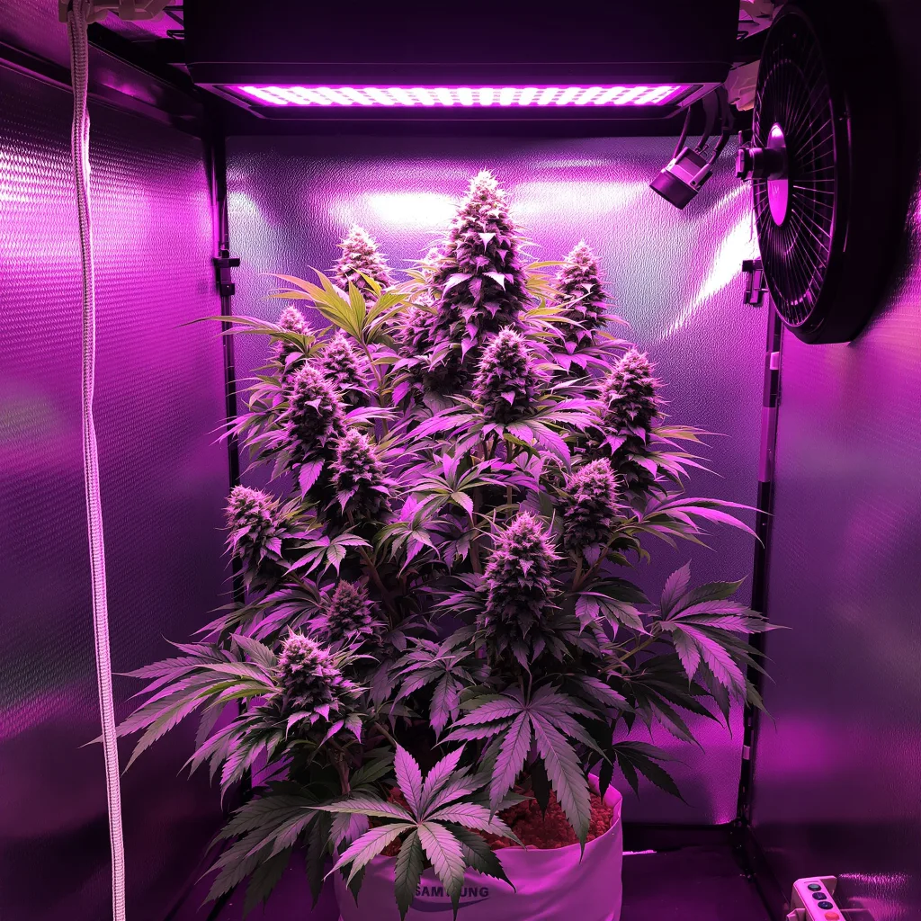 Maxi Gom 54% indica / 46% sativa flower with visible trichomes