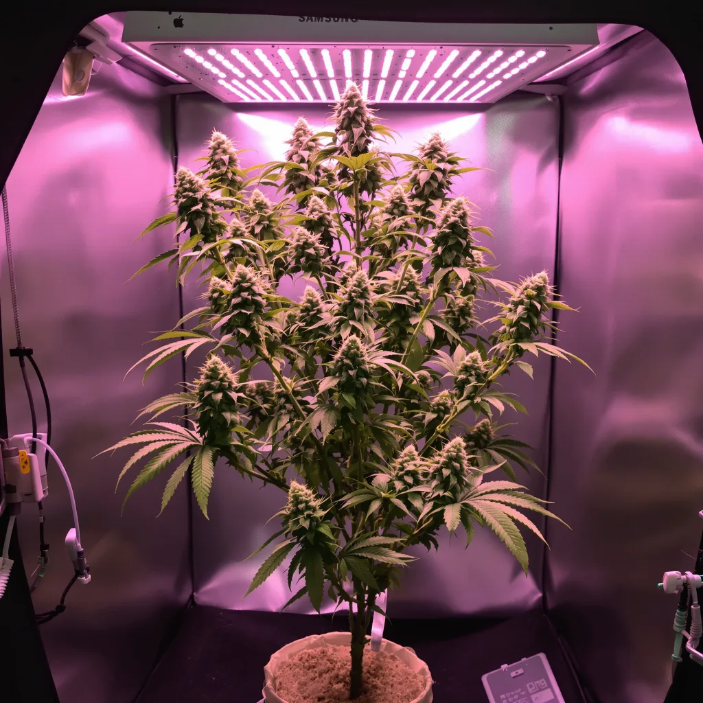 Mazar x Blueberry 39% indica / 61% sativa flower with visible trichomes