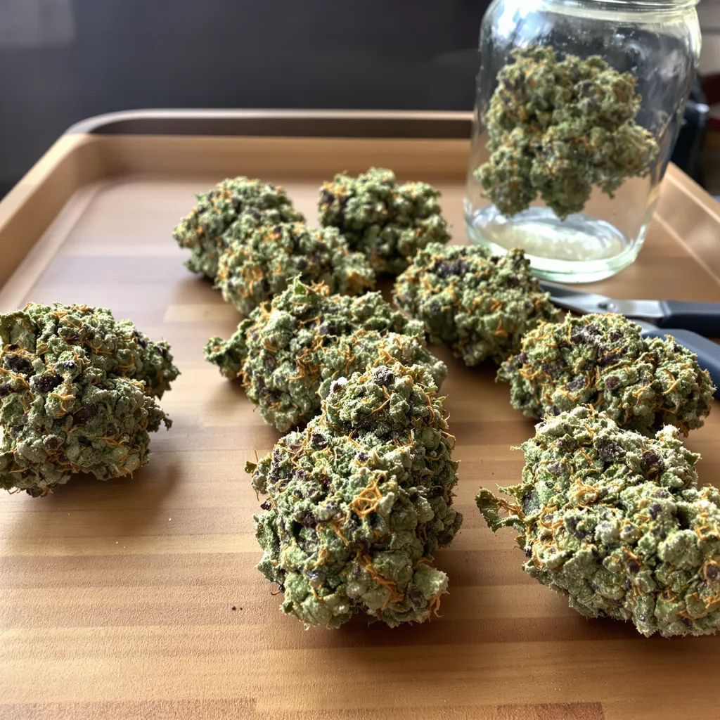 Mean Misty 35% indica / 65% sativa flower with visible trichomes
