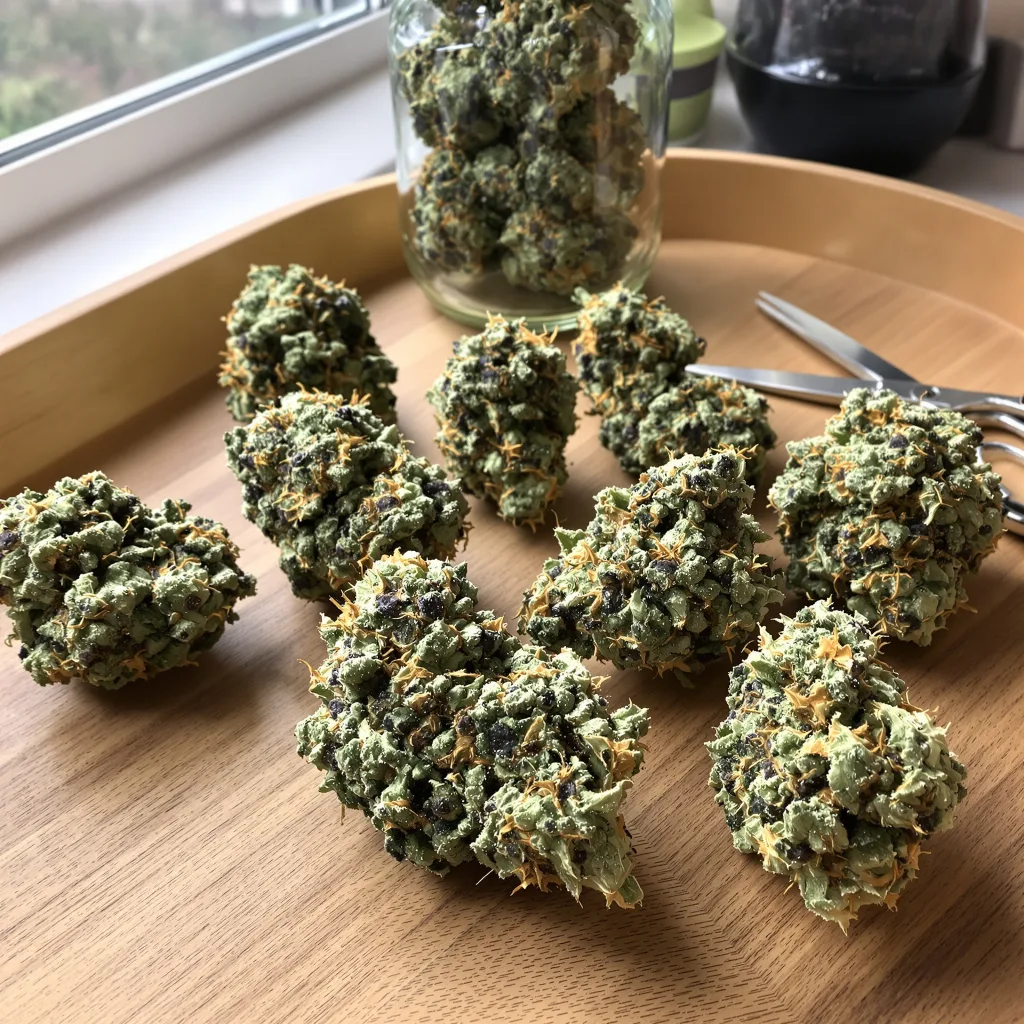 Mean Misty 35% indica / 65% sativa flower with visible trichomes