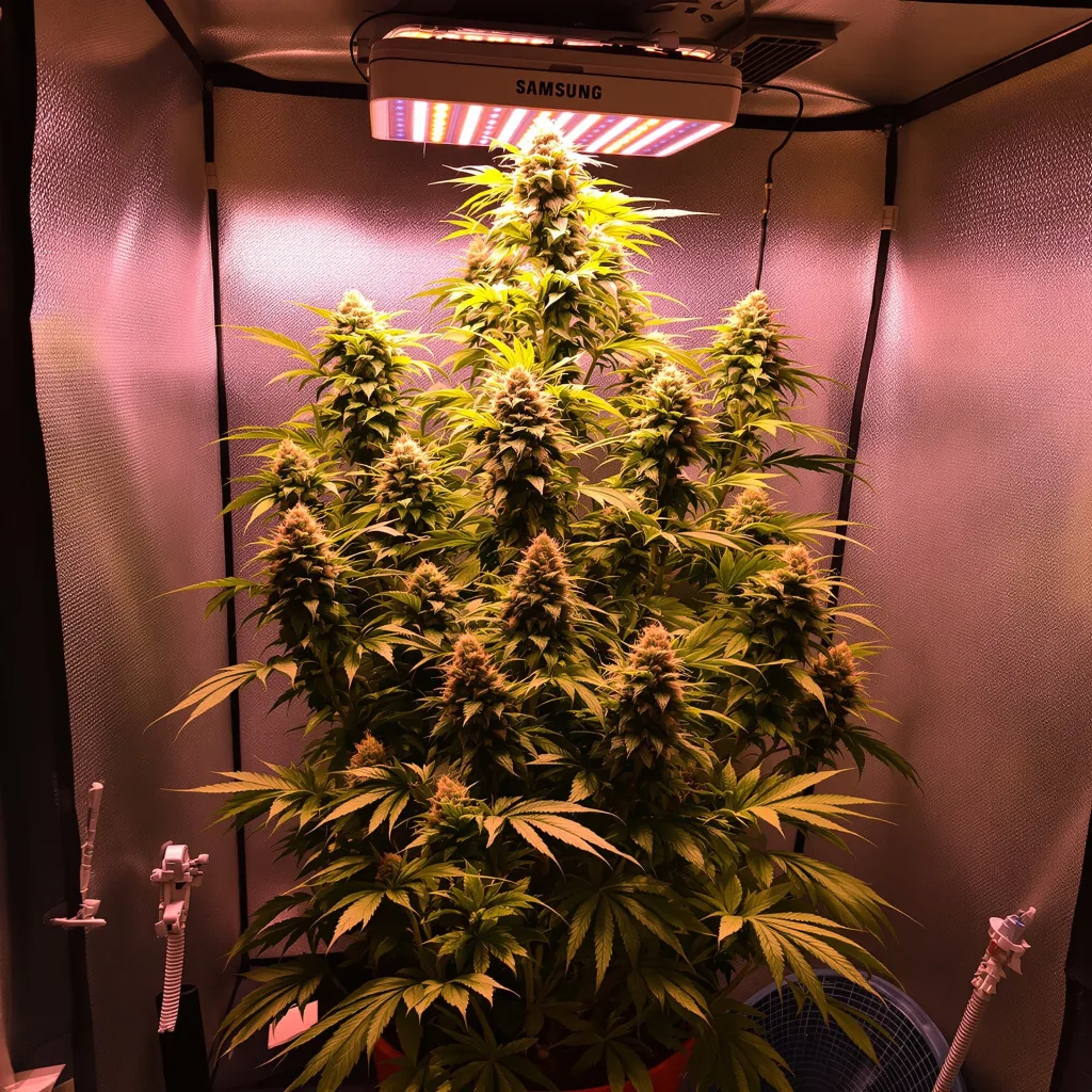 Melonade 17% indica / 83% sativa flower with visible trichomes