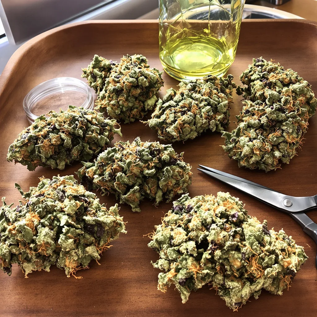 Midnight 40% indica / 50% sativa flower with visible trichomes