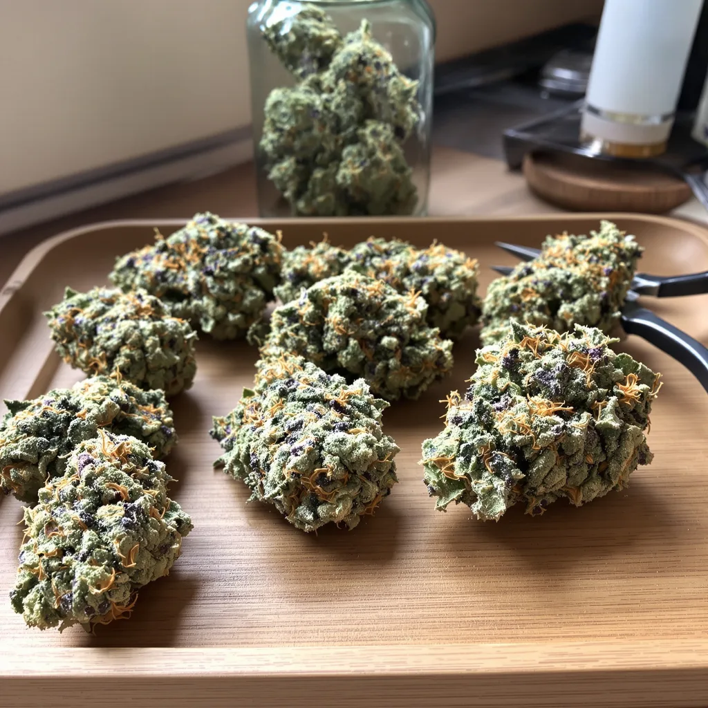 Millennium 48% indica / 52% sativa flower with visible trichomes