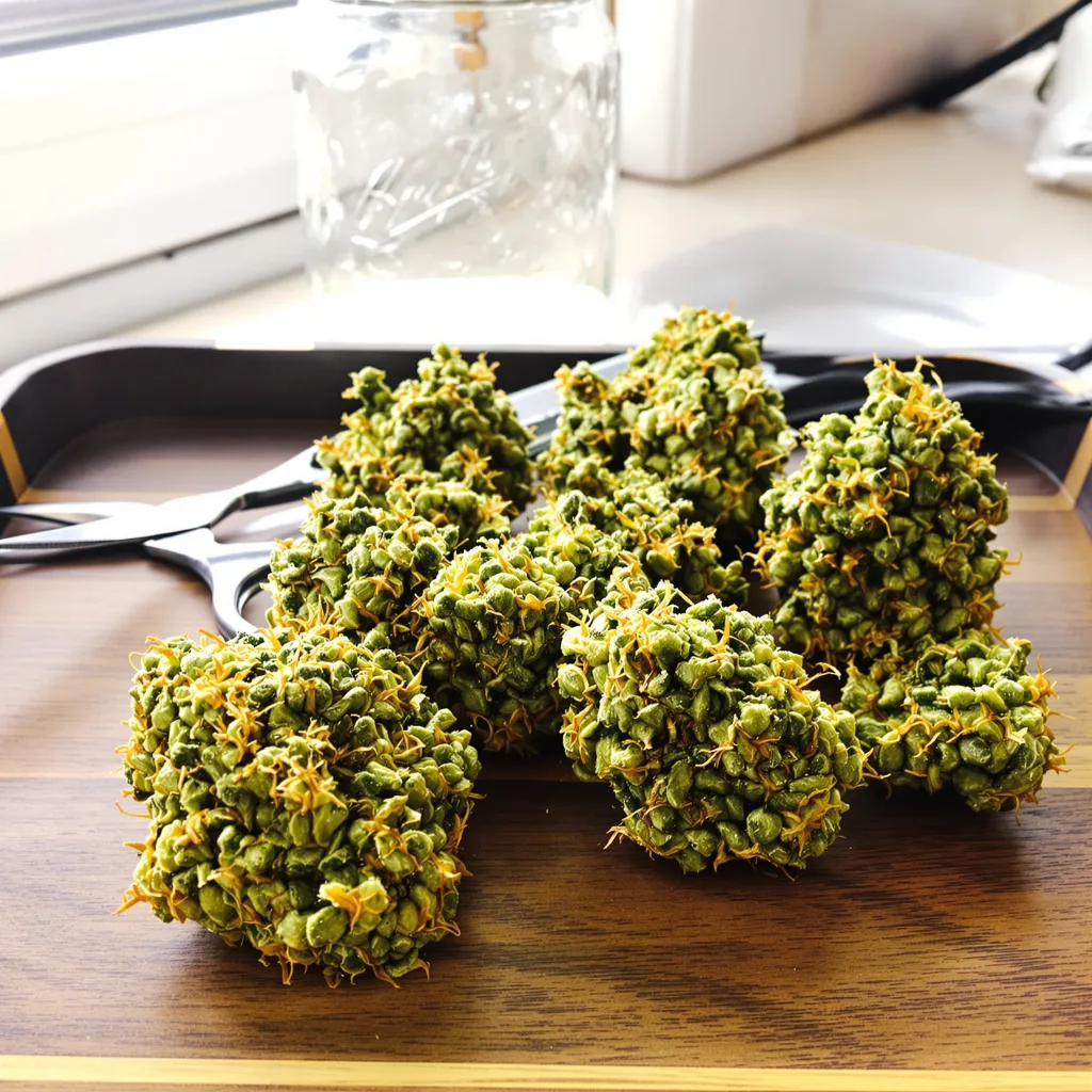 Mimosa 30% indica / 70% sativa flower with visible trichomes