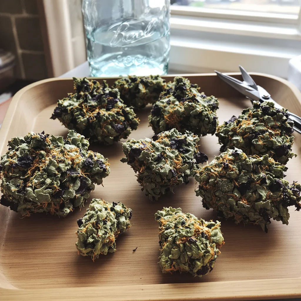Mimosa 70% indica / 50% sativa flower with visible trichomes