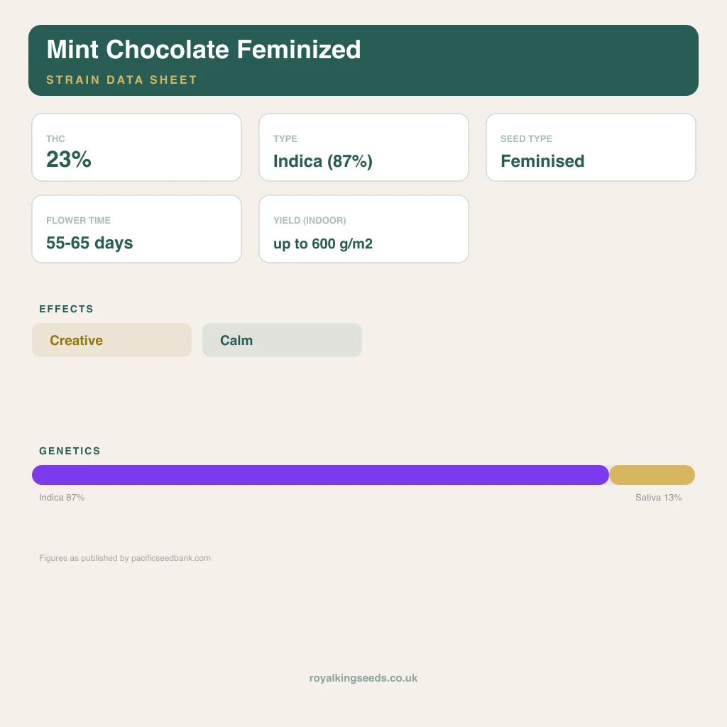 Mint Chocolate 87% indica / 13% sativa flower with visible trichomes