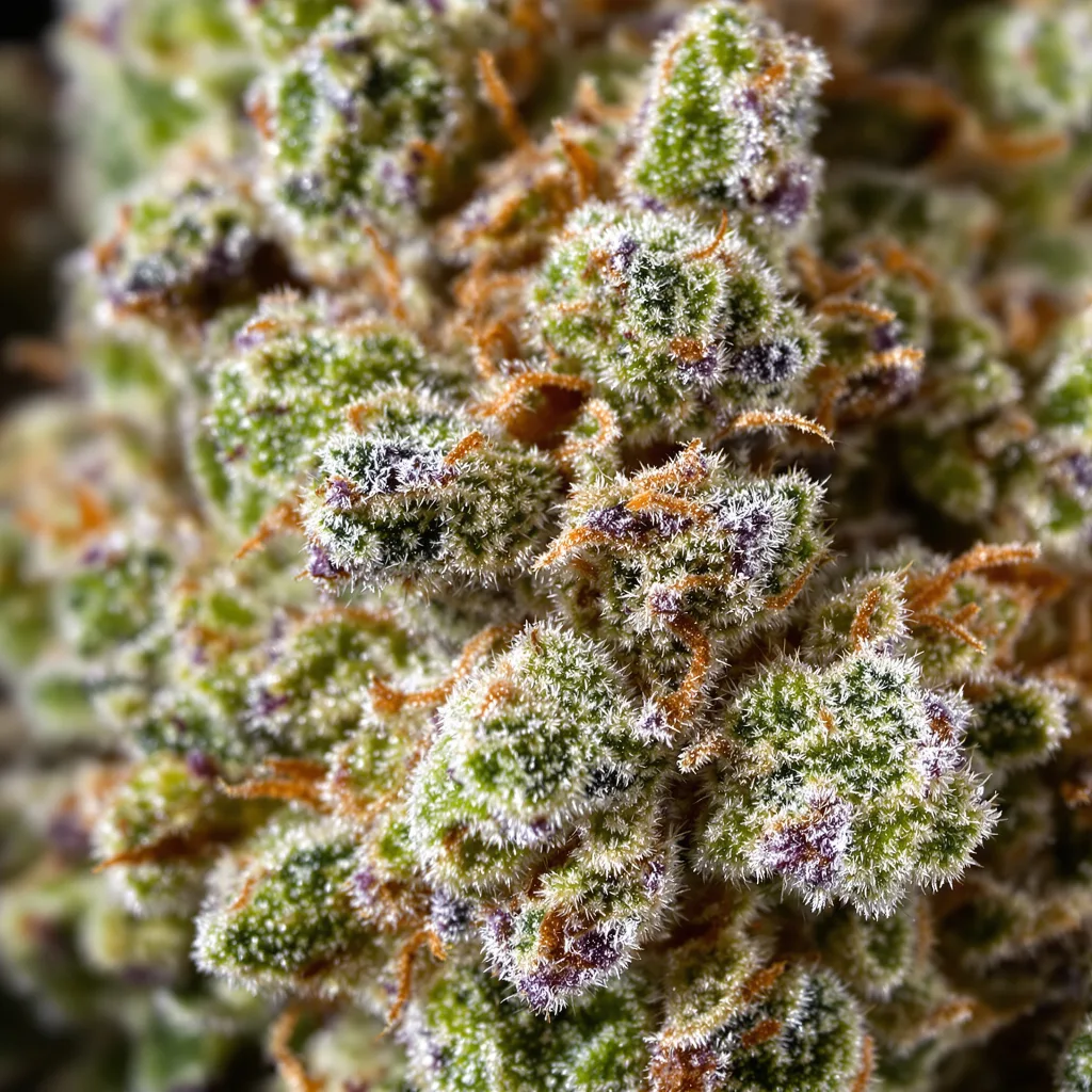 Mob Boss cannabis bud close-up showing open-bud structure with orange pistils