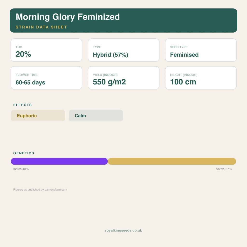 Morning Glory 43% indica / 57% sativa flower with visible trichomes