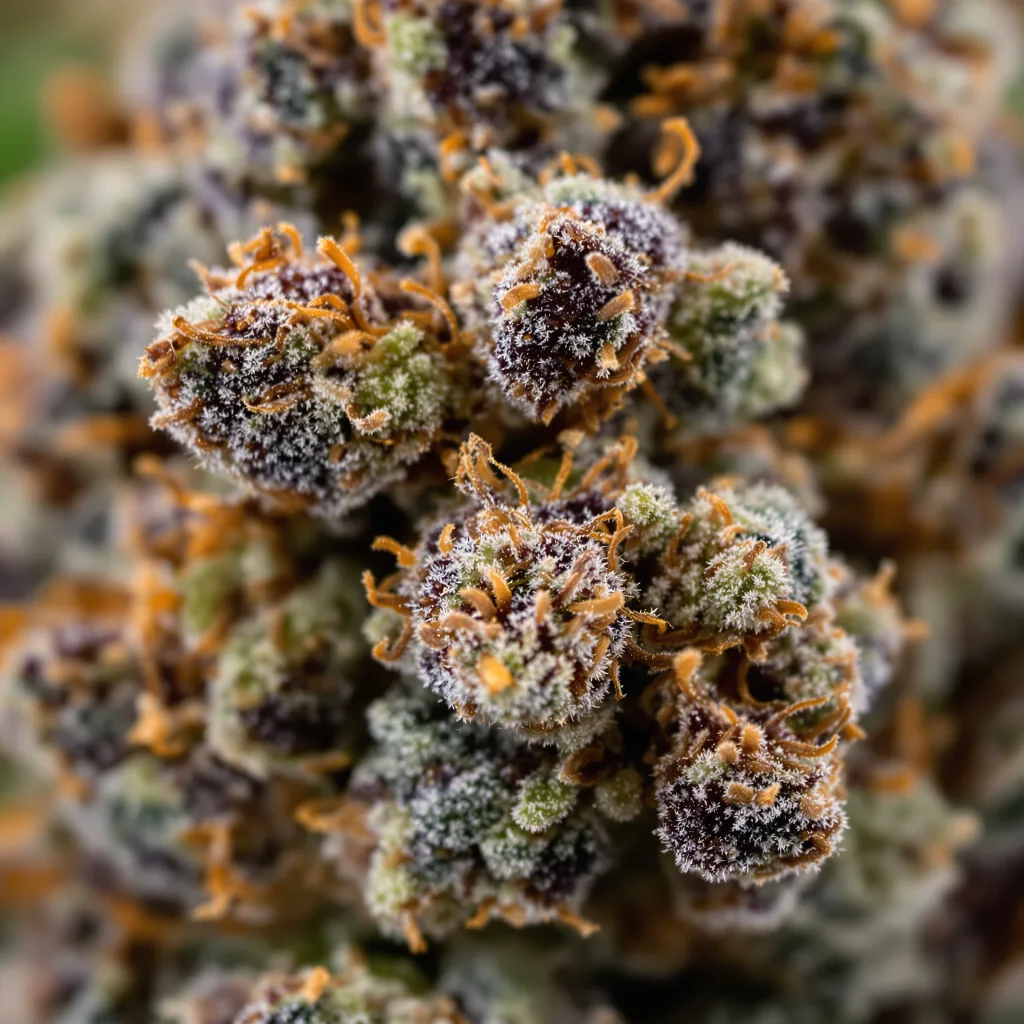 Motavation cannabis bud close-up showing dense purple-tinged calyxes