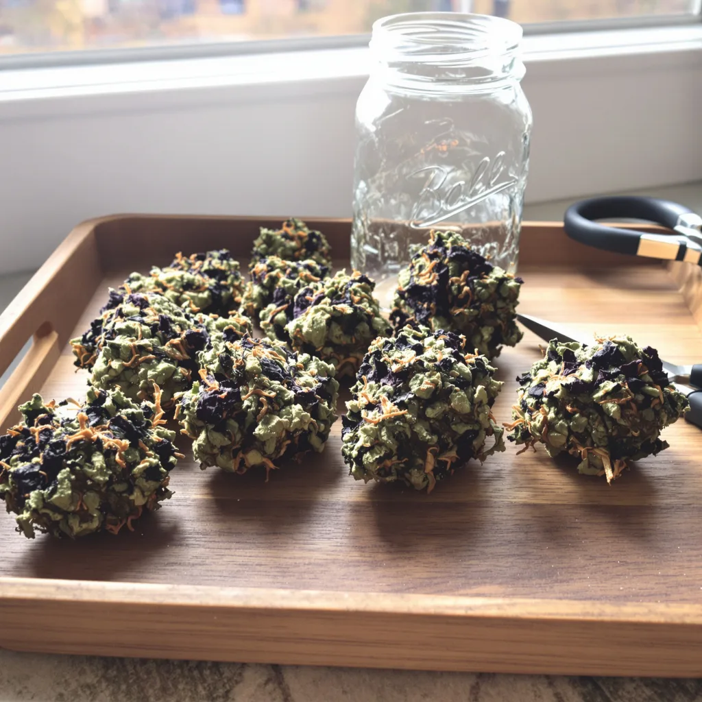 Motavation 72% indica / 28% sativa flower with visible trichomes