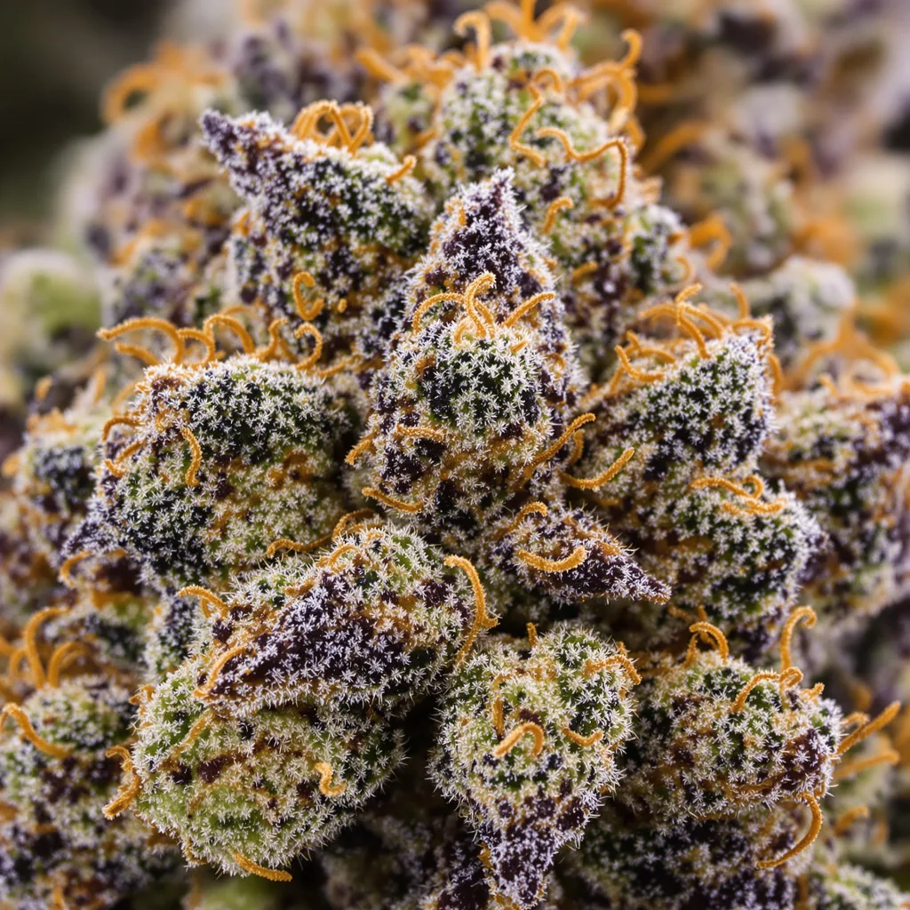 Motavation cannabis bud close-up showing dense purple-tinged calyxes