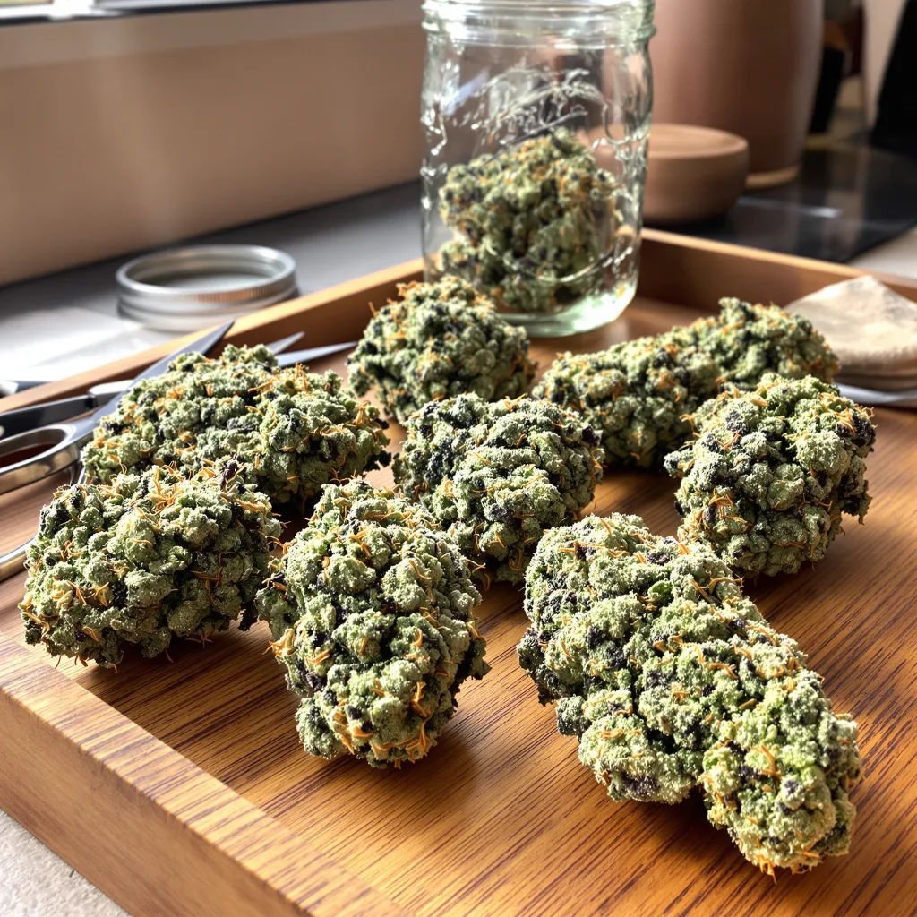 Nebula 40% indica / 60% sativa flower with visible trichomes