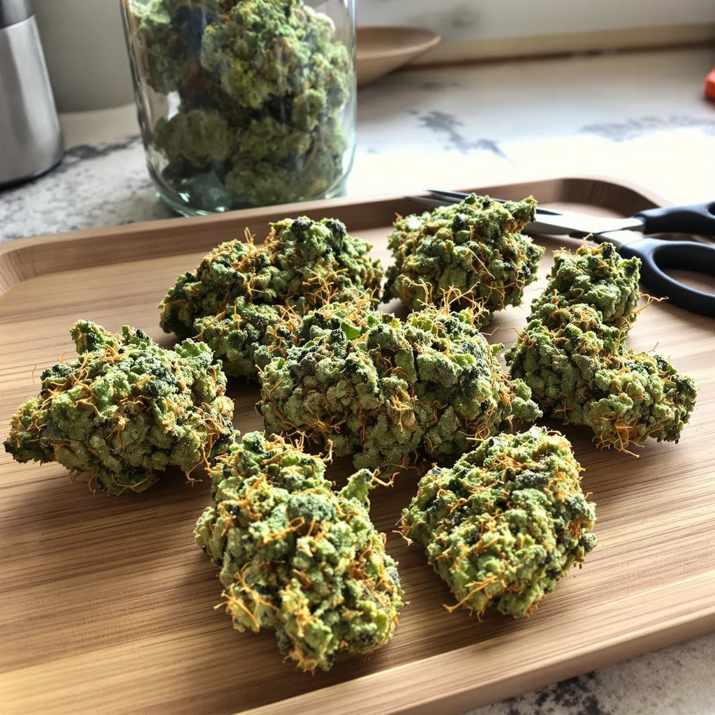 Neptune Kush 10% indica / 90% sativa flower with visible trichomes