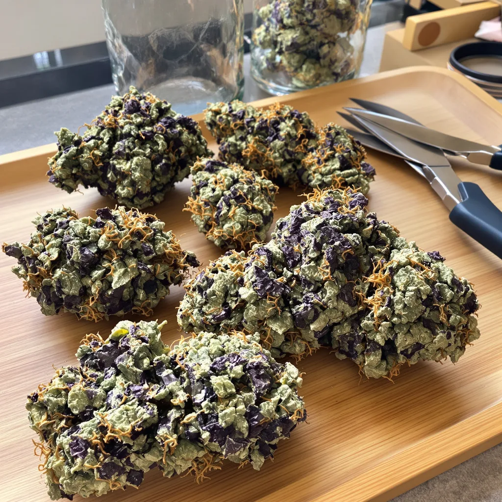 Nice Cherry 83% indica / 17% sativa flower with visible trichomes