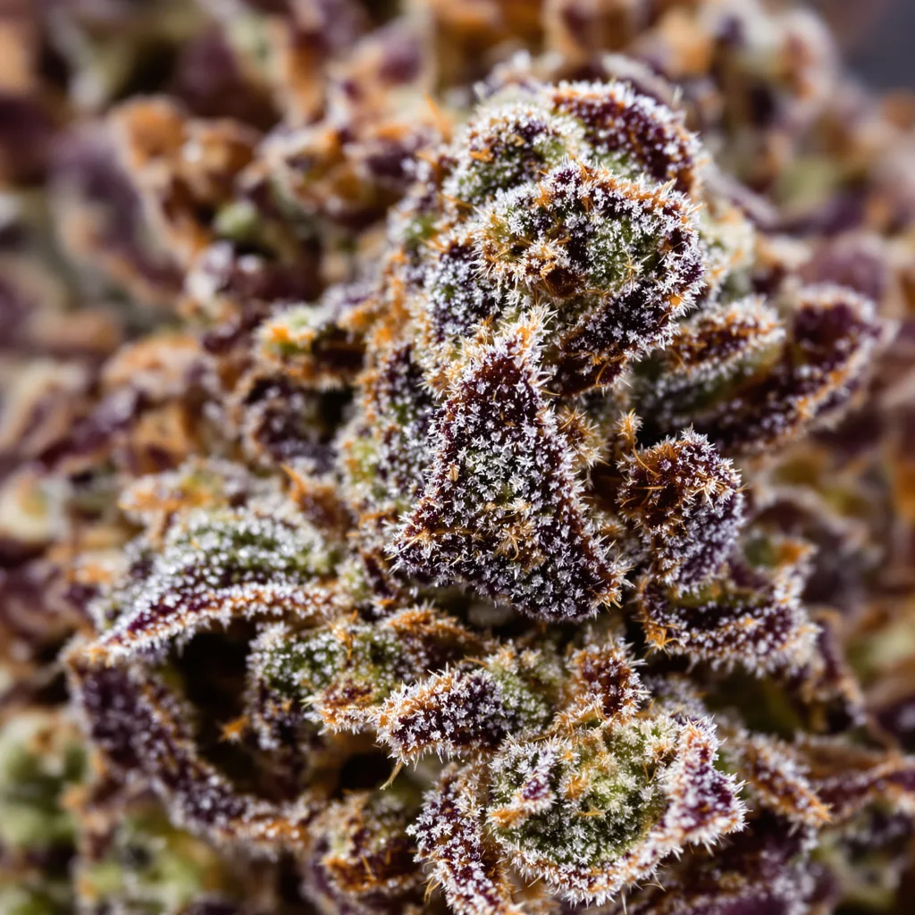 Nice Cherry cannabis bud close-up showing dense purple-tinged calyxes