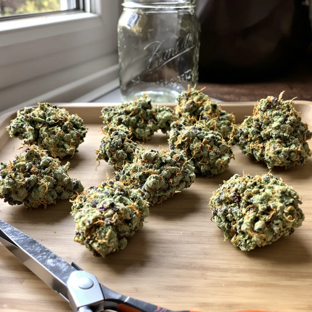 Night Train 54% indica / 46% sativa flower with visible trichomes