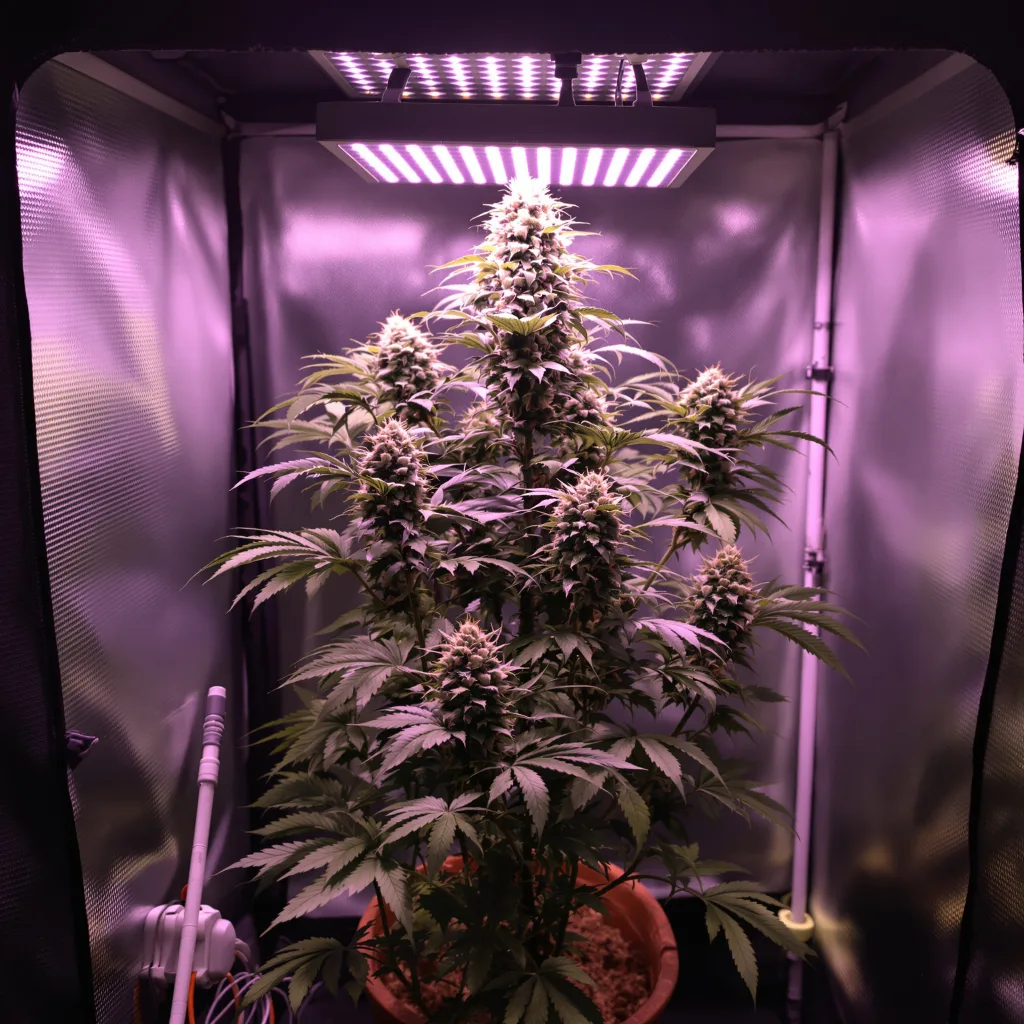 Night Train 54% indica / 46% sativa flower with visible trichomes