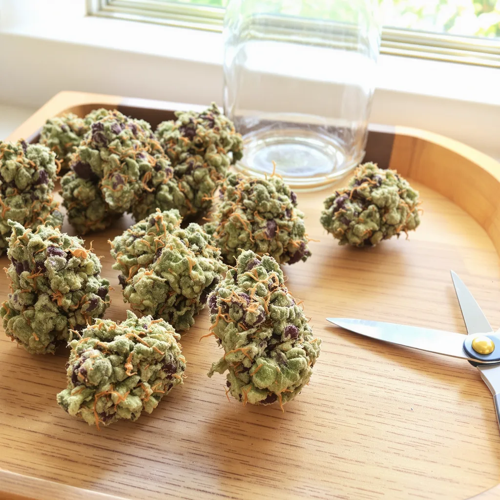 Nordle 60% indica / 40% sativa flower with visible trichomes