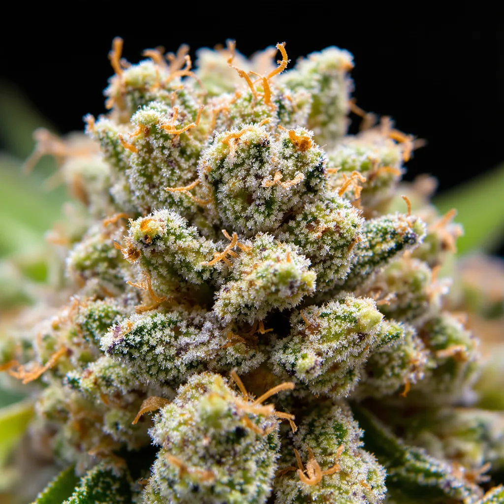 Nordle cannabis bud close-up showing dense forest-green nugs