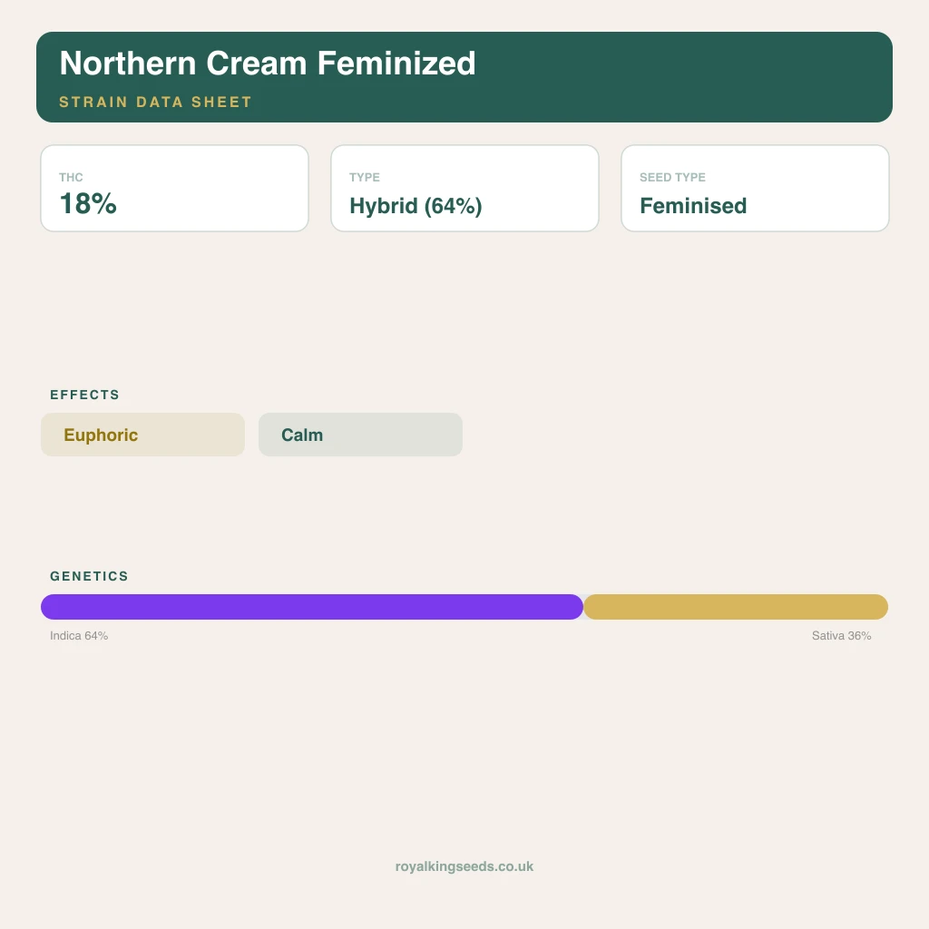 Northern Cream 64% indica / 36% sativa flower with visible trichomes
