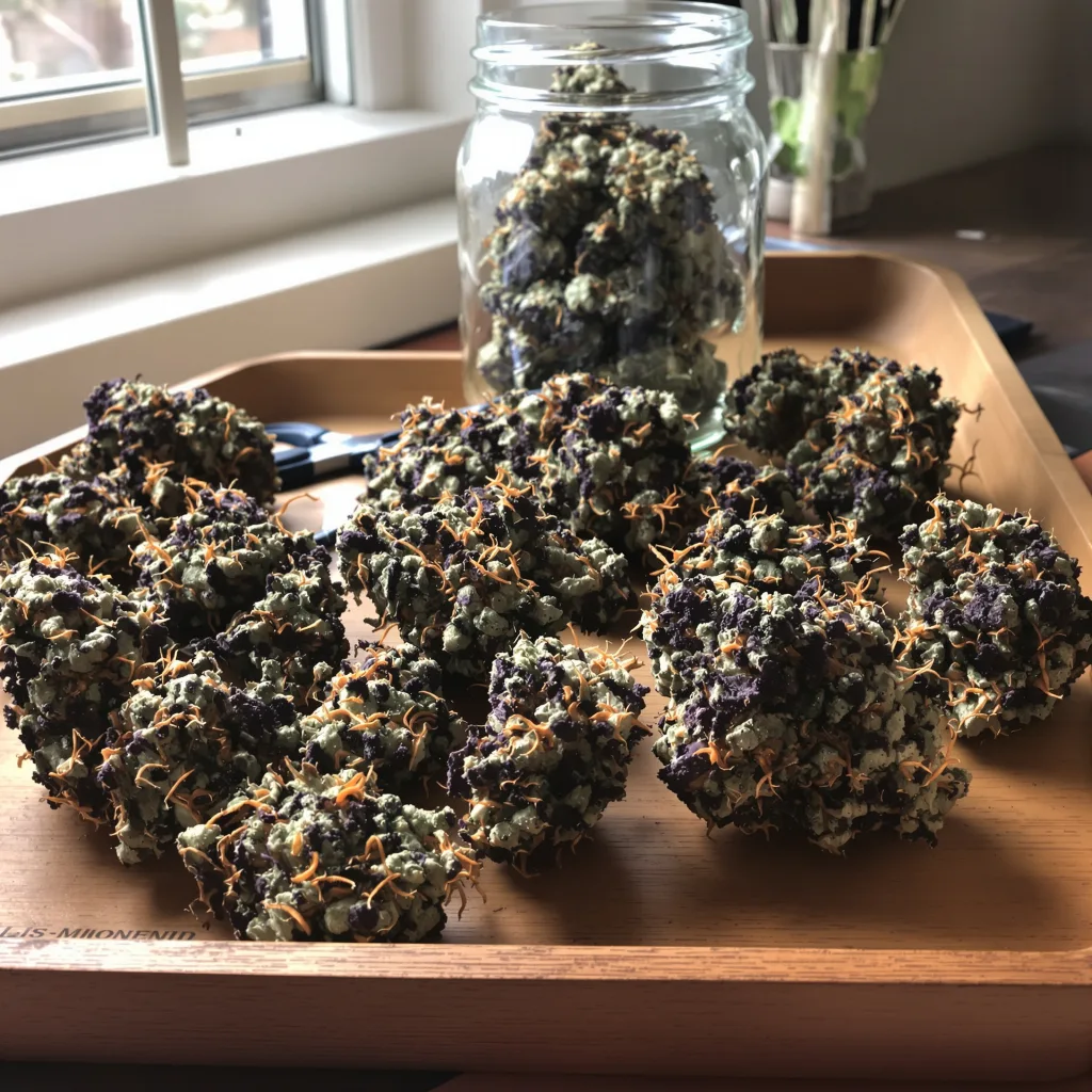 Nuken 70% indica / 20% sativa flower with visible trichomes