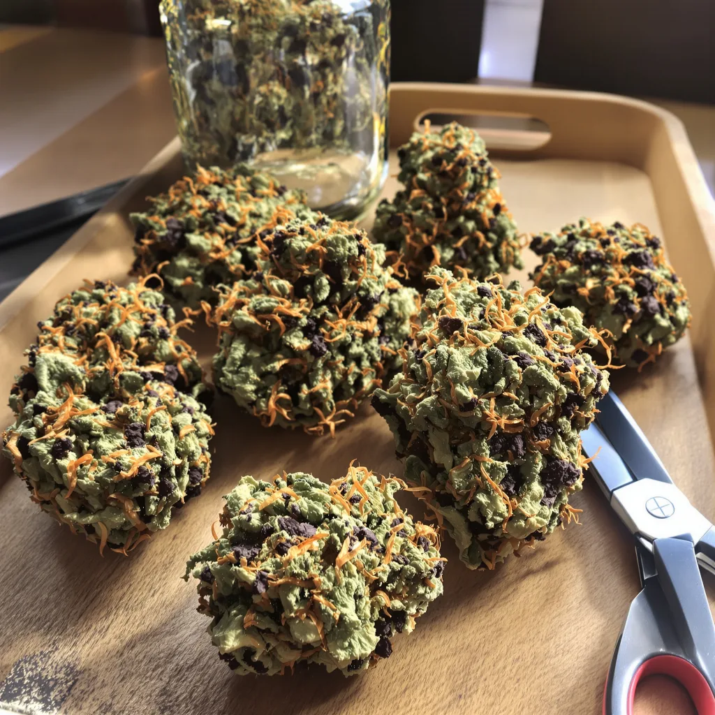 Nutter 65% indica / 35% sativa flower with visible trichomes