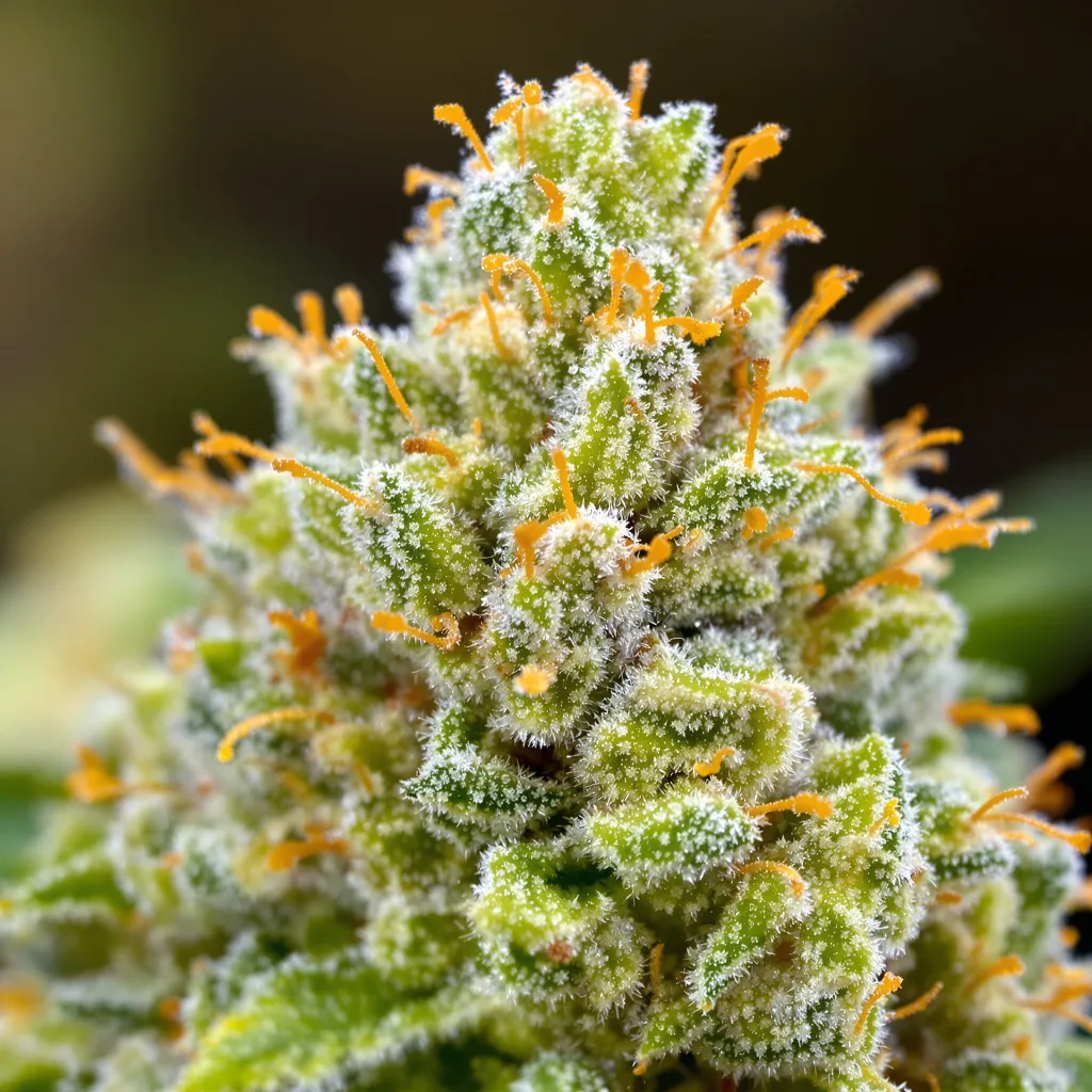 NY-47 cannabis bud close-up showing lime-green airy structure