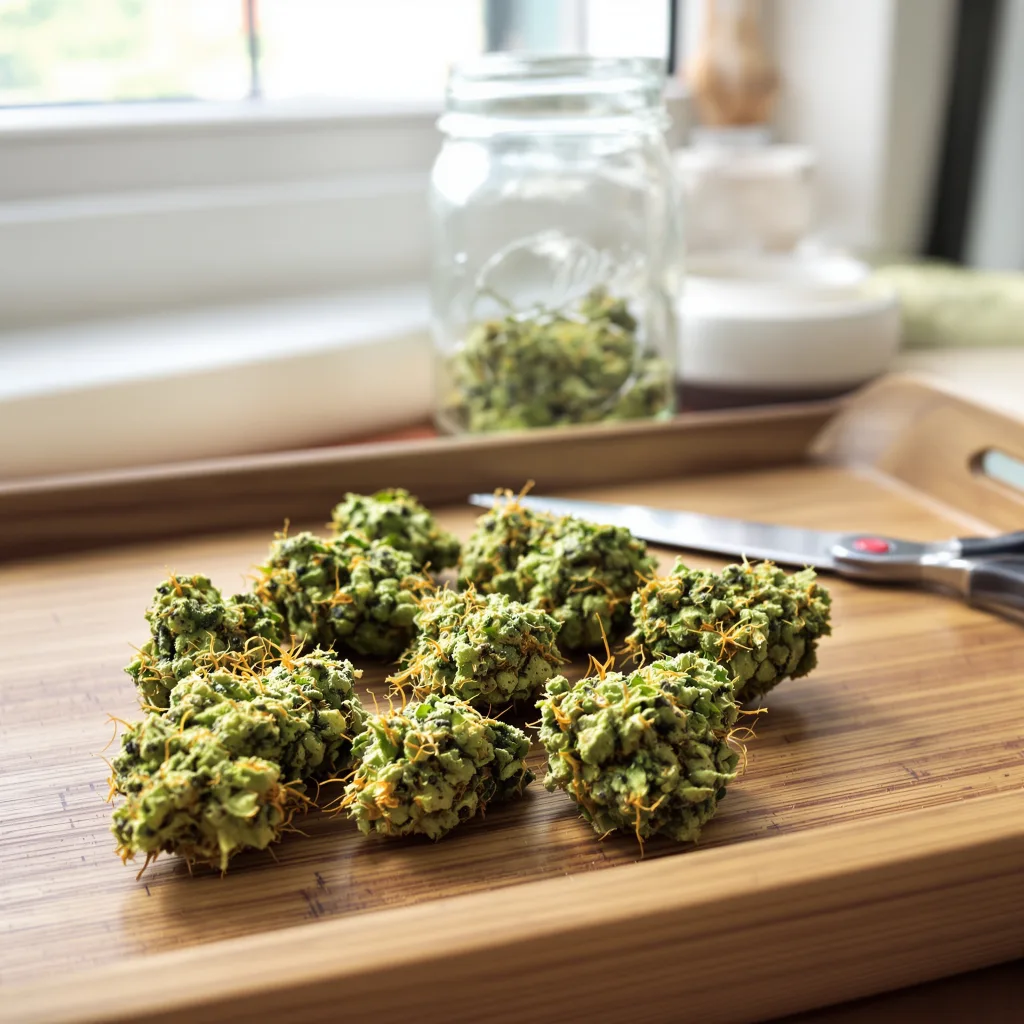 OCAs Cloud 9 16% indica / 84% sativa flower with visible trichomes