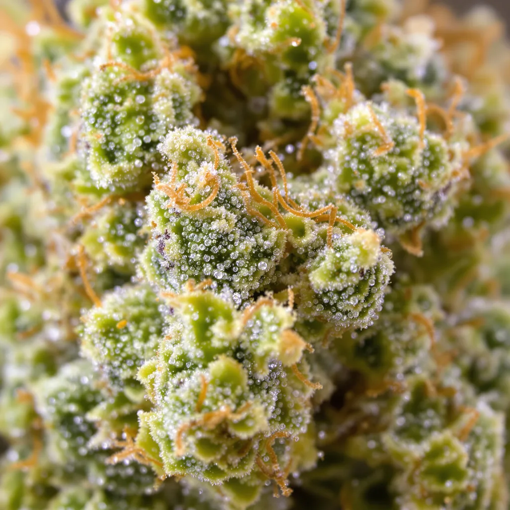 OCAs Cloud 9 cannabis bud close-up showing lime-green airy structure