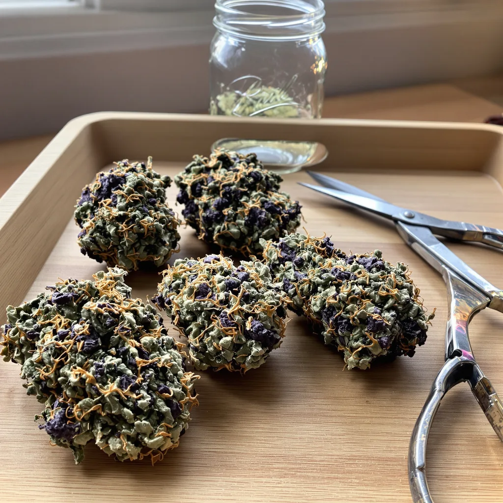 OG Cheese 75% indica / 25% sativa flower with visible trichomes