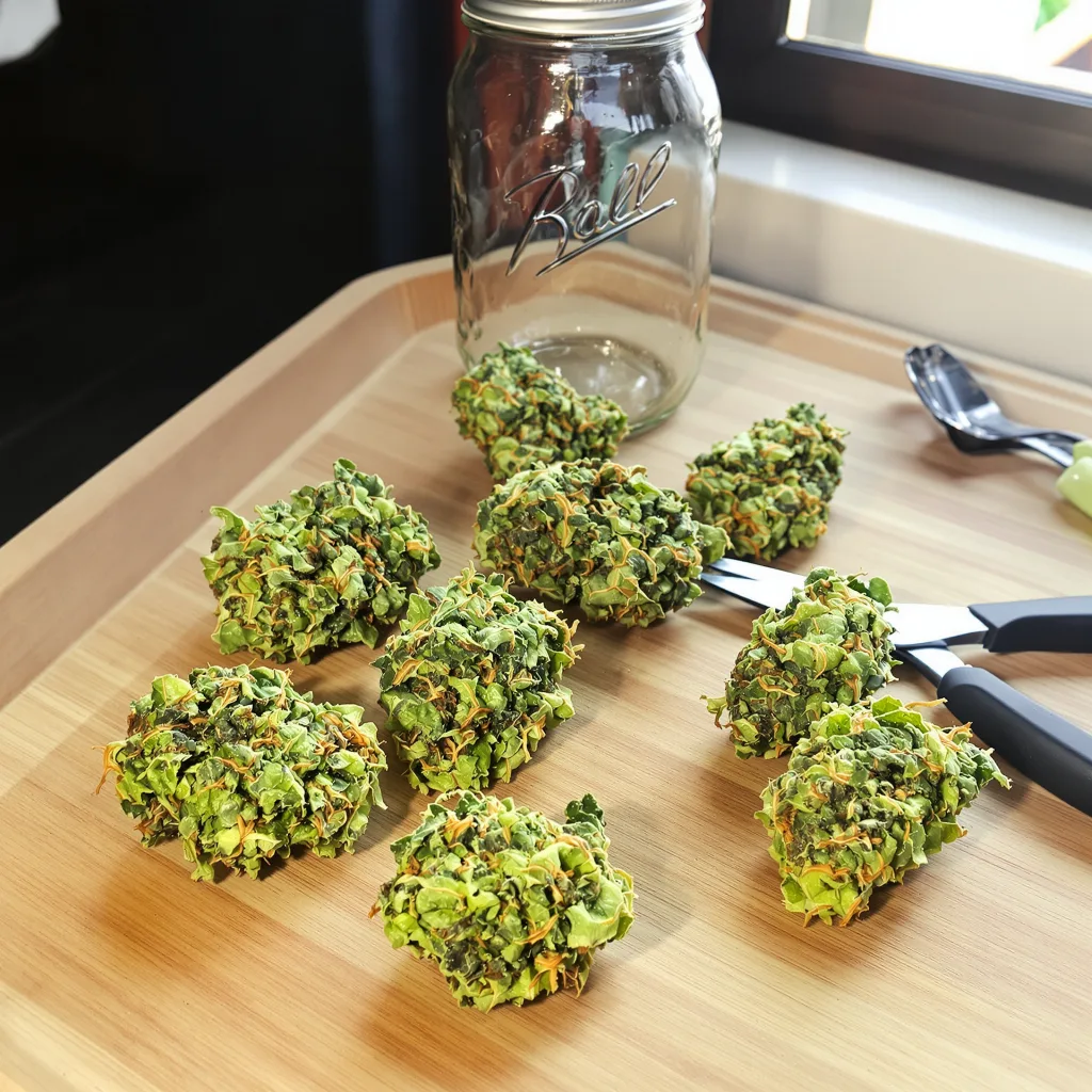 OG Chem 30% indica / 70% sativa flower with visible trichomes