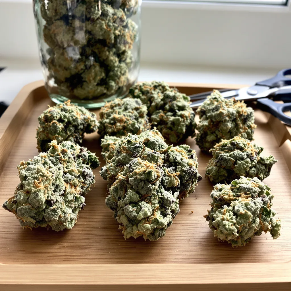 OG Kush 55% indica / 45% sativa flower with visible trichomes