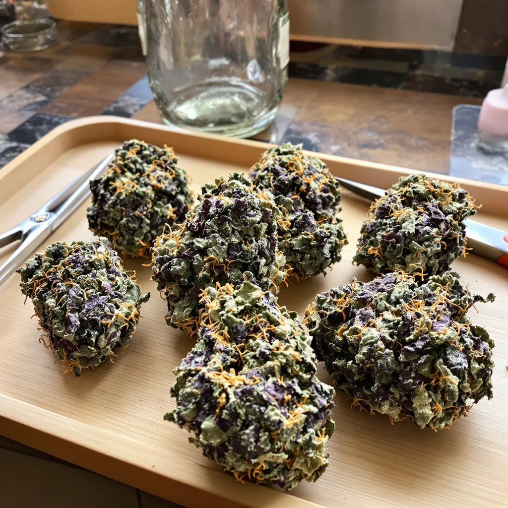 Ogre Berry 65% indica / 35% sativa flower with visible trichomes