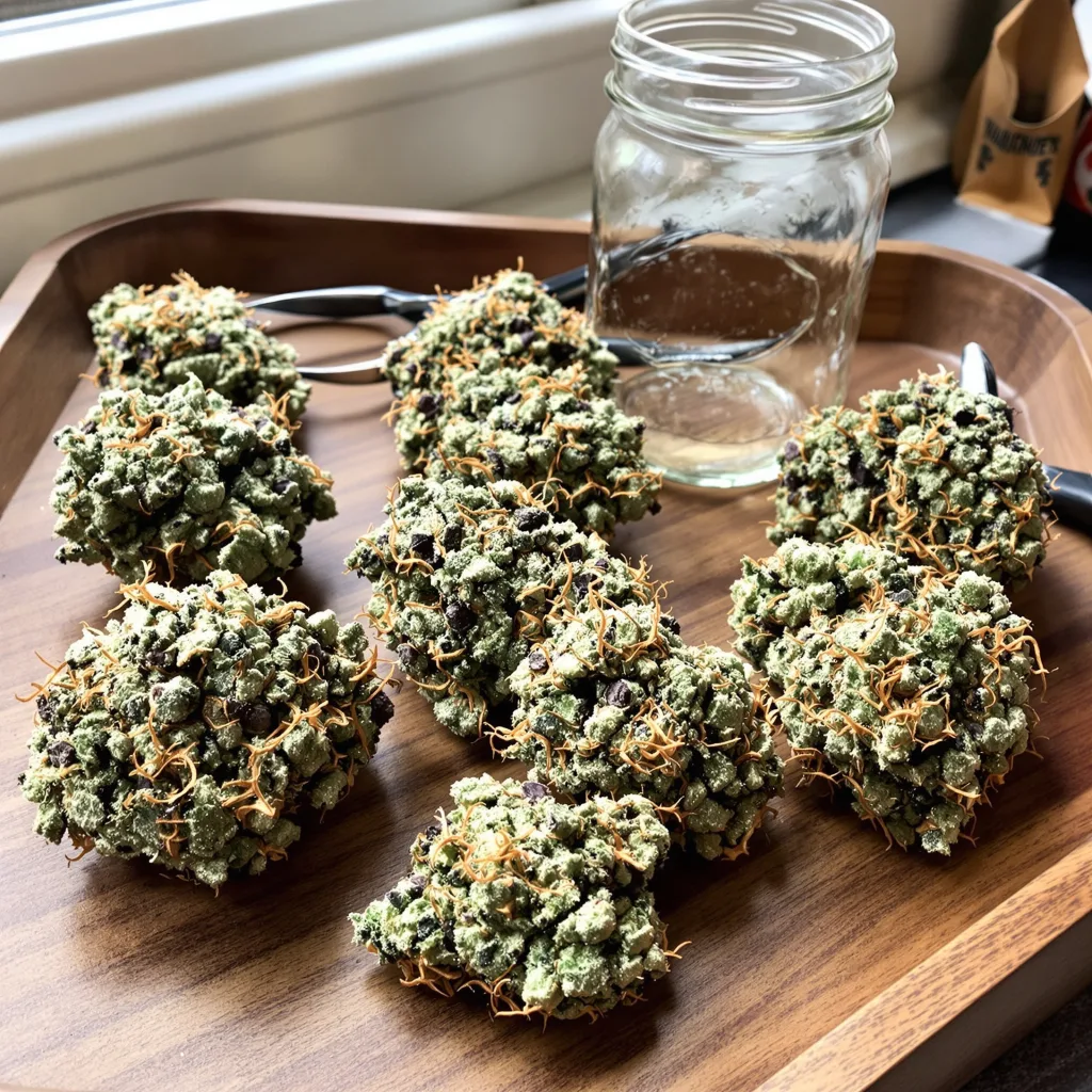 Ogre 61% indica / 39% sativa flower with visible trichomes
