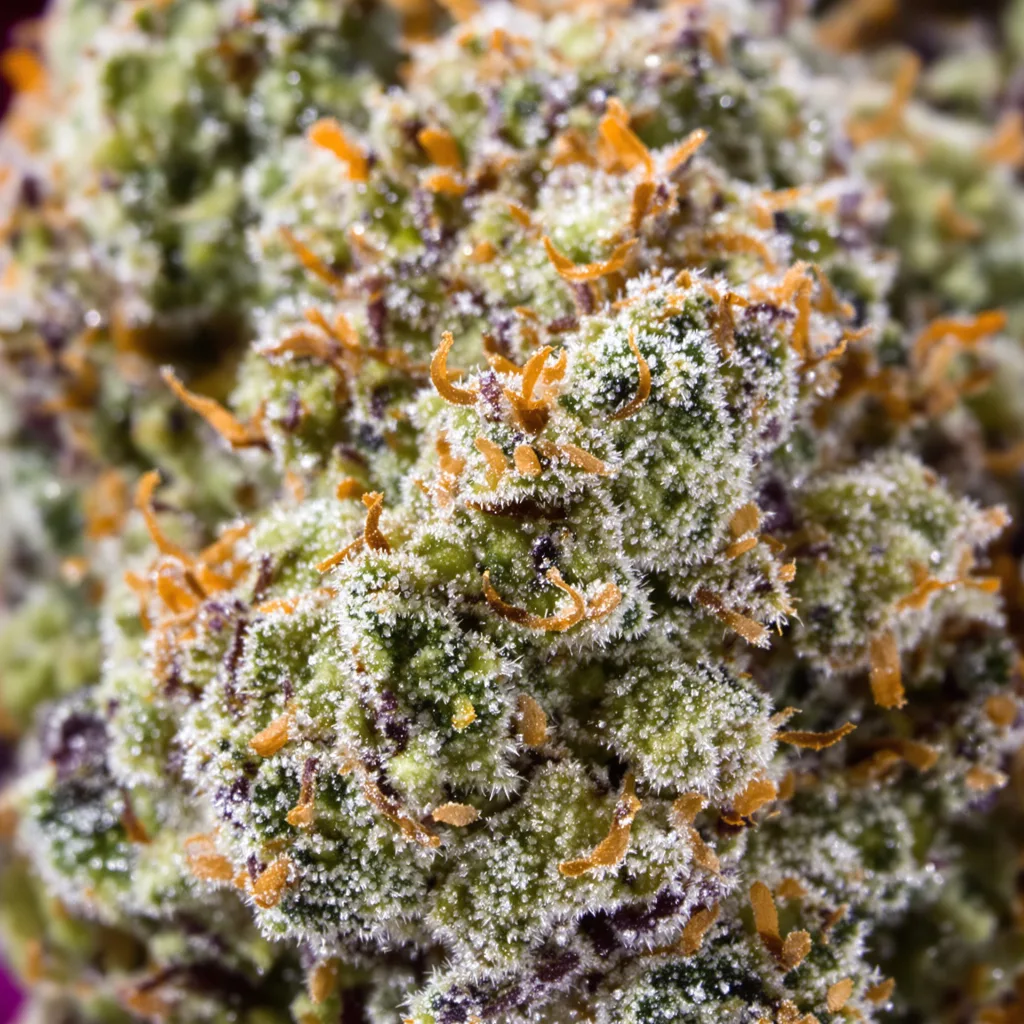 Ogre cannabis bud close-up showing dense forest-green nugs
