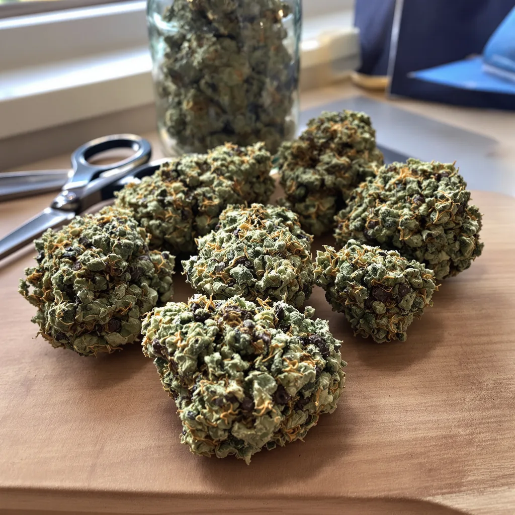 Old School OG 76% indica / 24% sativa flower with visible trichomes