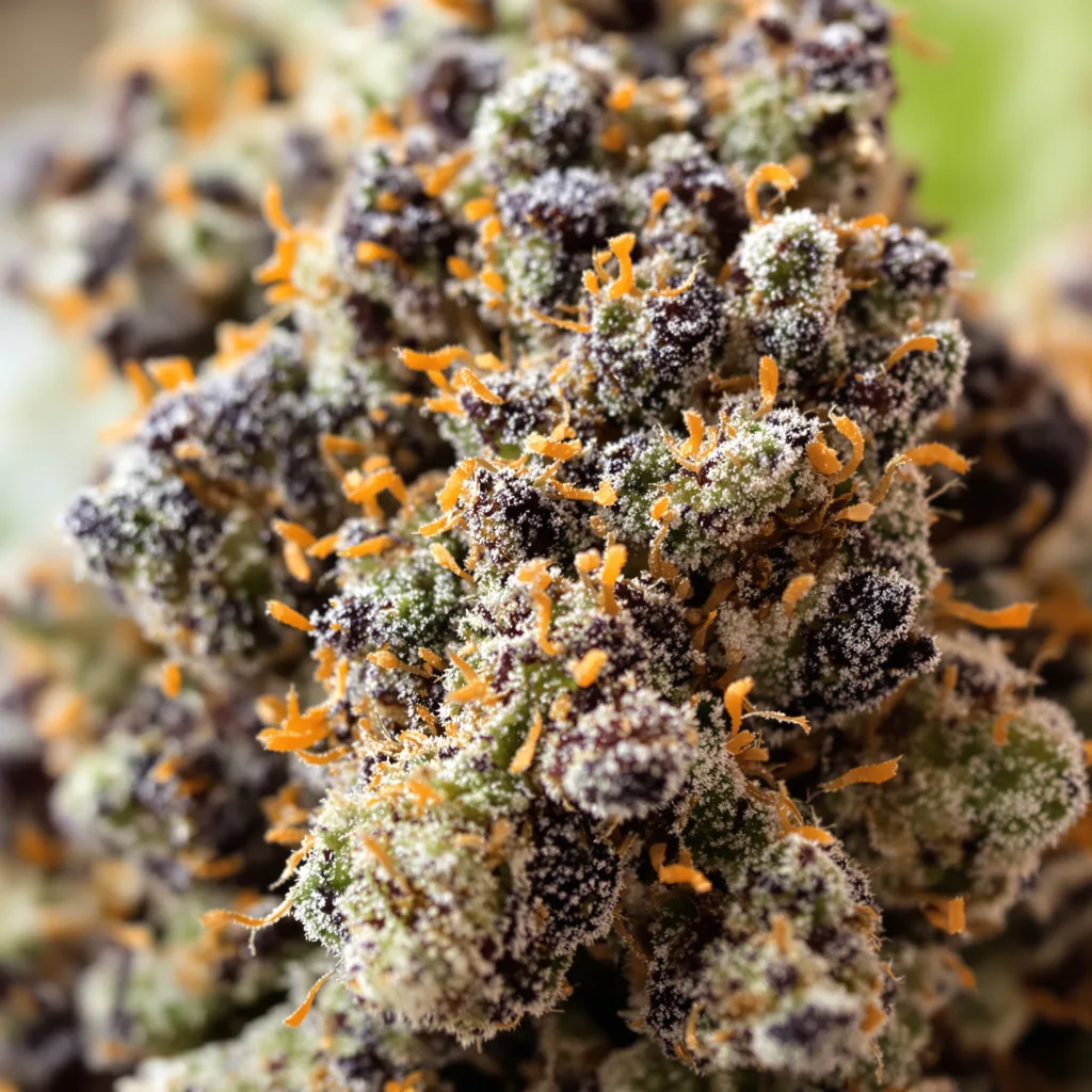 Old School OG cannabis bud close-up showing dense purple-tinged calyxes