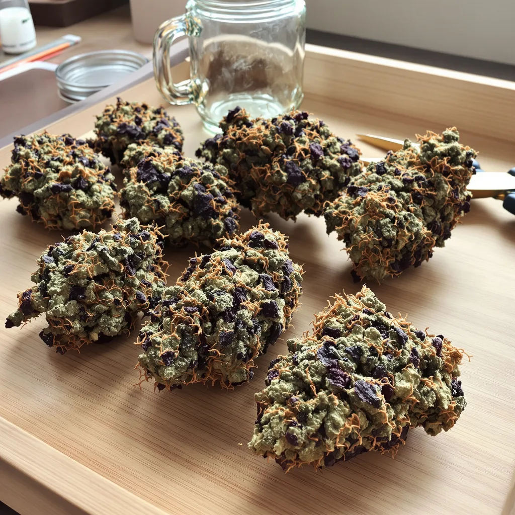 Old School OG 76% indica / 24% sativa flower with visible trichomes