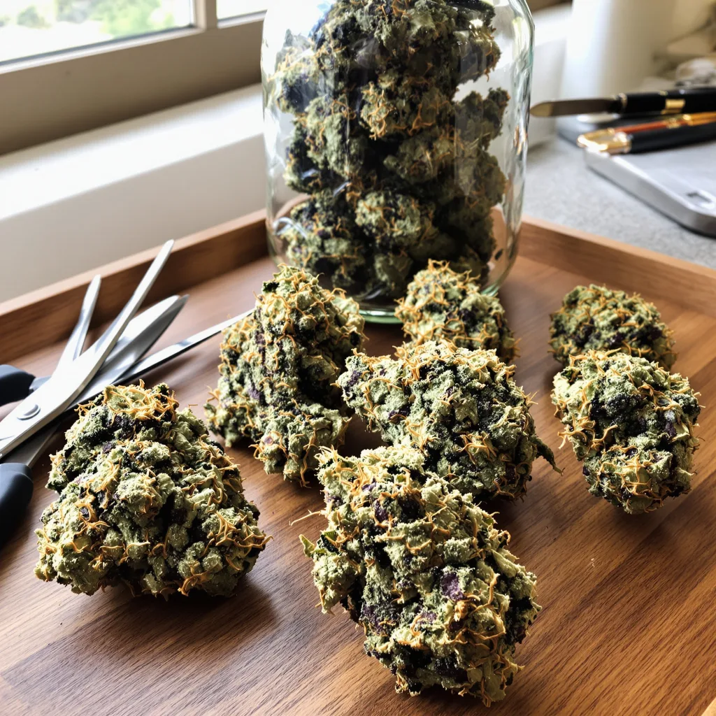 Orange Cream 48% indica / 52% sativa flower with visible trichomes