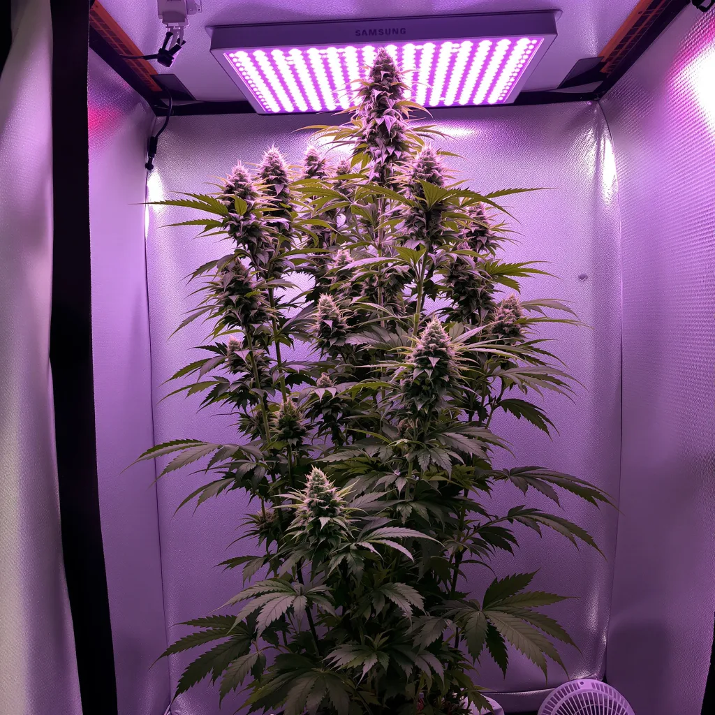 Orange Skunk 16% indica / 84% sativa flower with visible trichomes